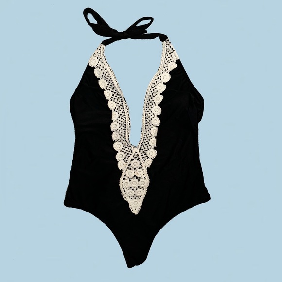 Kona Sol Black and Cream One Piece Swimsuit - Picture 1 of 3